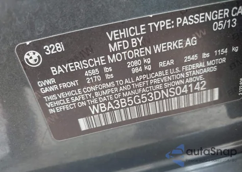 2013 BMW 328I xDrive from USA, damaged, VIN WBA3B5G53DNS04142